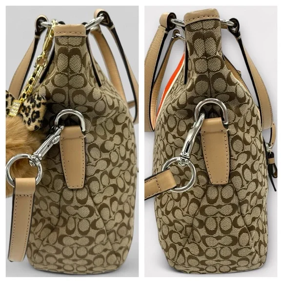 Coach Signature Varsity Stripe Medium Tote Bag – Khaki/Red – Style F27024 - Picture 8 of 16